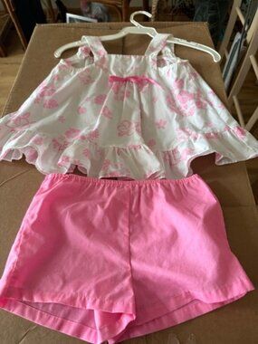 Vtg June Bug Hawaii Liberty House Hawaii Girls 3T PINK HIBISCUS  2 Piece Outfit